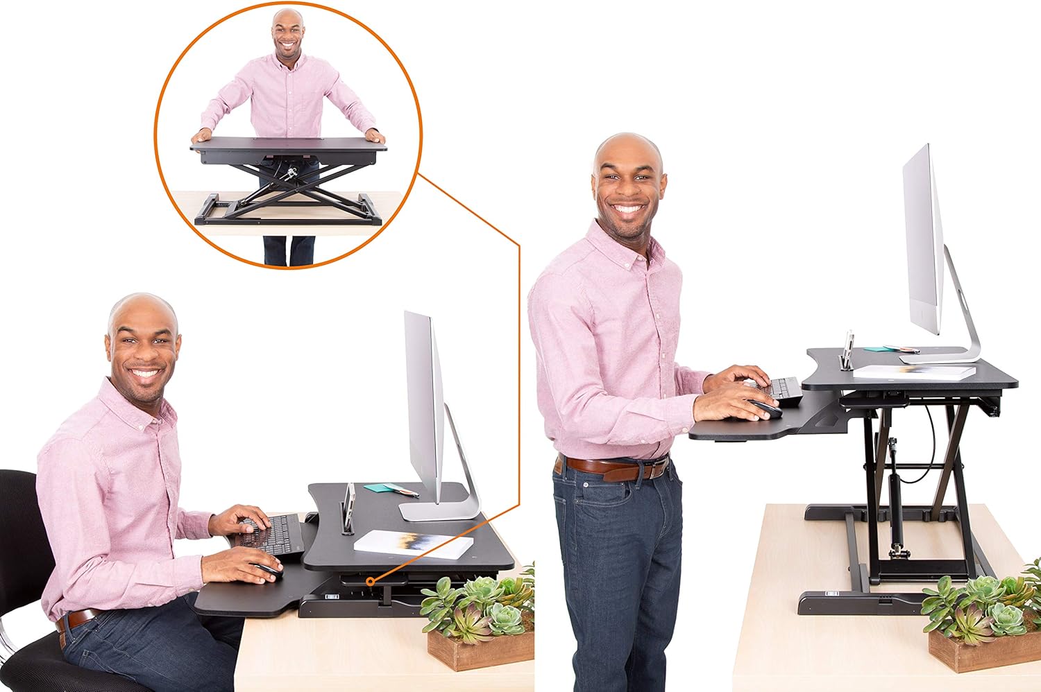 Flexpro Hero 37 Inch Standing Desk | 2 Level Standing Desk Converter with Keyboard Shelf and Monitor Riser | Large Dual Level Sit to Stand Workspace | Easily Sit or Stand in Seconds! (Black / 37")