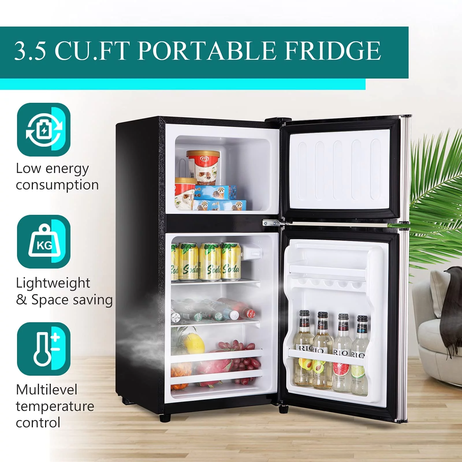 GGTB 3.2 Cu ft Two Door Mini Fridge with Freezer, Retro Compact Refrigerator with Freezer, Silver