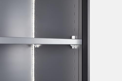 Display Cabinet with Light Strips, 5 Shelves Metal Storage Cabinet with Glass Door, Floor Standing Tall Bookcase Clear Glass Curio Cabinet Collection for Living Room Bedroom (Double Door)