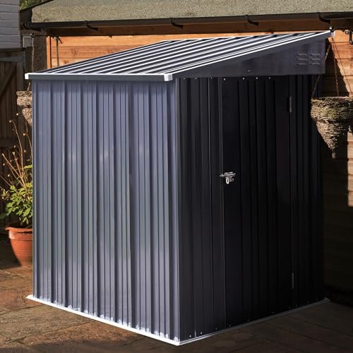 MUPATER 4x6 FT Outdoor Storage Shed with Lockable Door, Metal Lean to Shed Garden Tool Storage Shed House, Storage Shed Kit for Patio, Backyard, Lawn, Grey