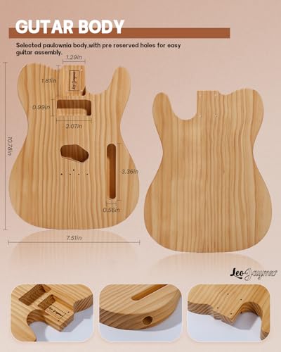 Leo Jaymz DIY Single Cut Electric Guitar Kits with Mahogany Body and Neck - Rosewood Fingerboard and All Components Included (LP Hollow)