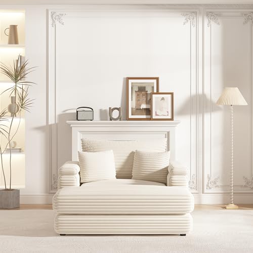 Sectional Sofa for Living Room, 86.6 Inch Corduroy 3 Seater Sofa with 3 Back Pillows, 2 Toss Pillows and Two Ottoman,Comfy Sofa Deep Seat Couch for Living Room