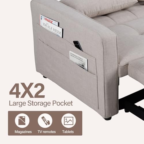 3-in-1 Convertible Sleeper Sofa Bed, Futon Couches with Pullout Bed, 2-Seater Loveseat Sofa with Storage Pockets, Adjustable Backrest and Toss Pillows for Living Room Apartment, Grey