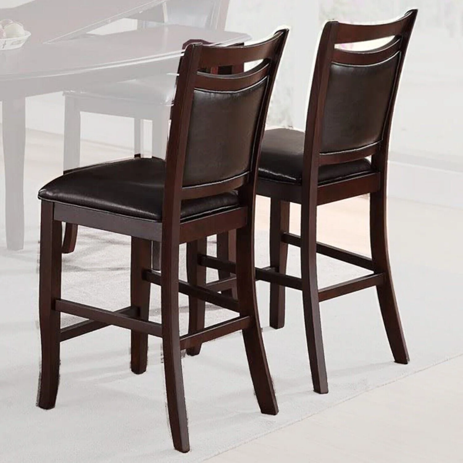 Brown Finish Set of 6 Dning Chairs Counter Height Chair Kitchen Dining Room Furniture Anacardium Wood Faux Leather Cushion Seat