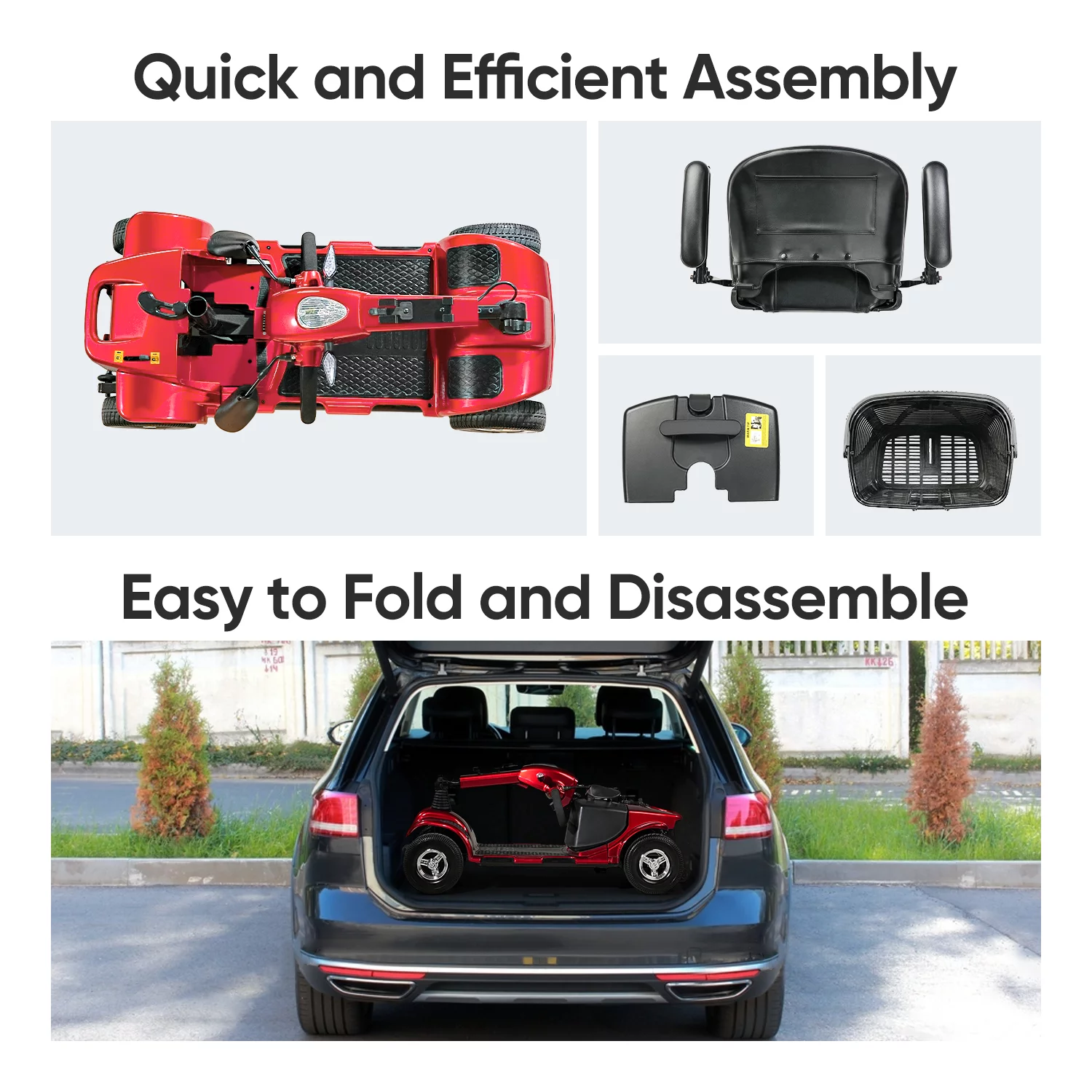 4 Wheel Electric Powered Mobility Scooter for Seniors,Gift for Elderly, Red - Curated Treasures Market