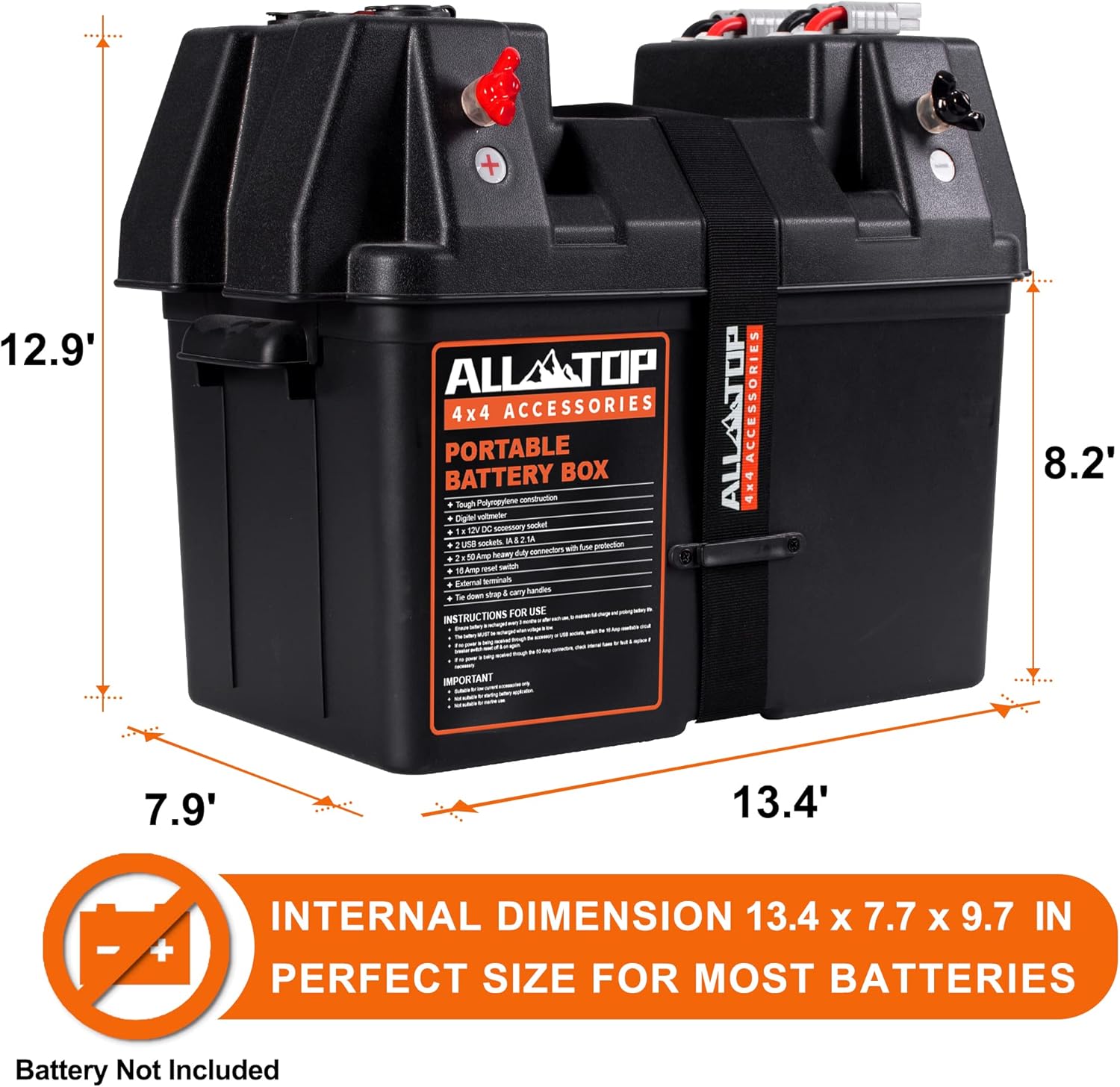ALL-TOP Battery Box 12V Smart Portable Solar Generator Power Battery Box with Dual Anderson Plugs, USB and DC Ports For RV, Camper And Trailer Batteries, Black