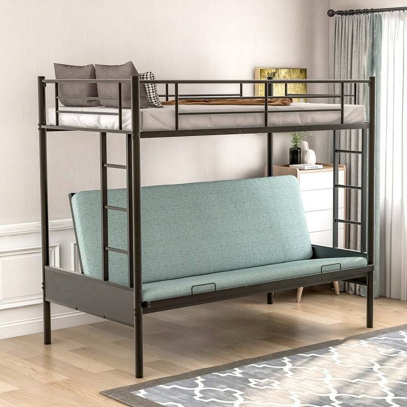 AOOLIVE Twin Over Full Metal Bunk Bed, Multi-Function, Black