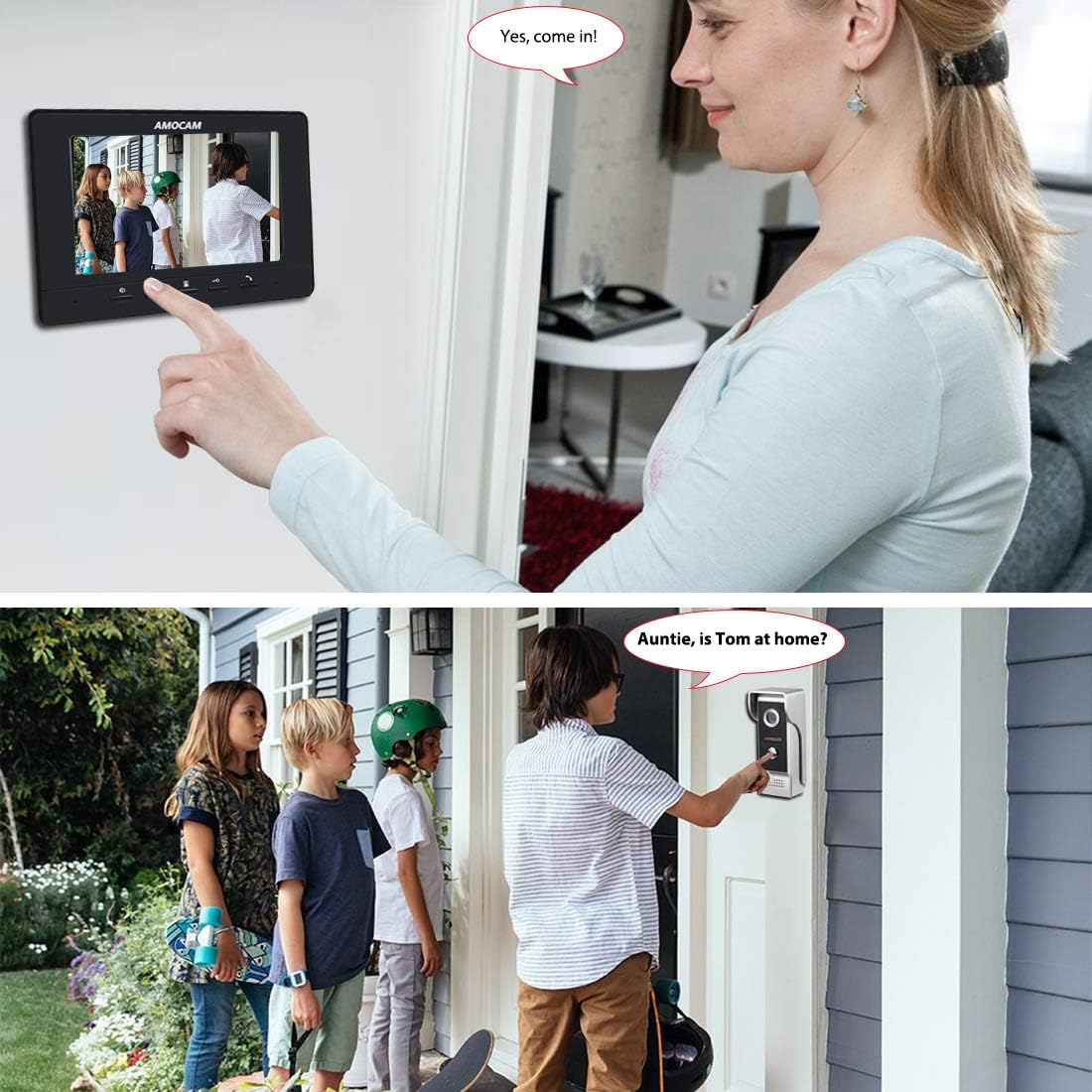 AMOCAM Video Intercom System, 7 Inches Monitor Wired Video Door Phone Doorbell Kits, IR Night Vision Camera Door Intercom, Support Unlock, Monitoring, Dual-Way Intercom for Home Video Surveillance