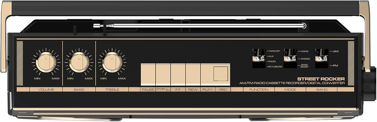 Ion Audio 1980S-Style Portable Bluetooth Boombox AM/FM Radio Cassette Player Recorder, VU Meters, USB Recording, Dual Full-Range High Bass Speakers (Gold Edition)