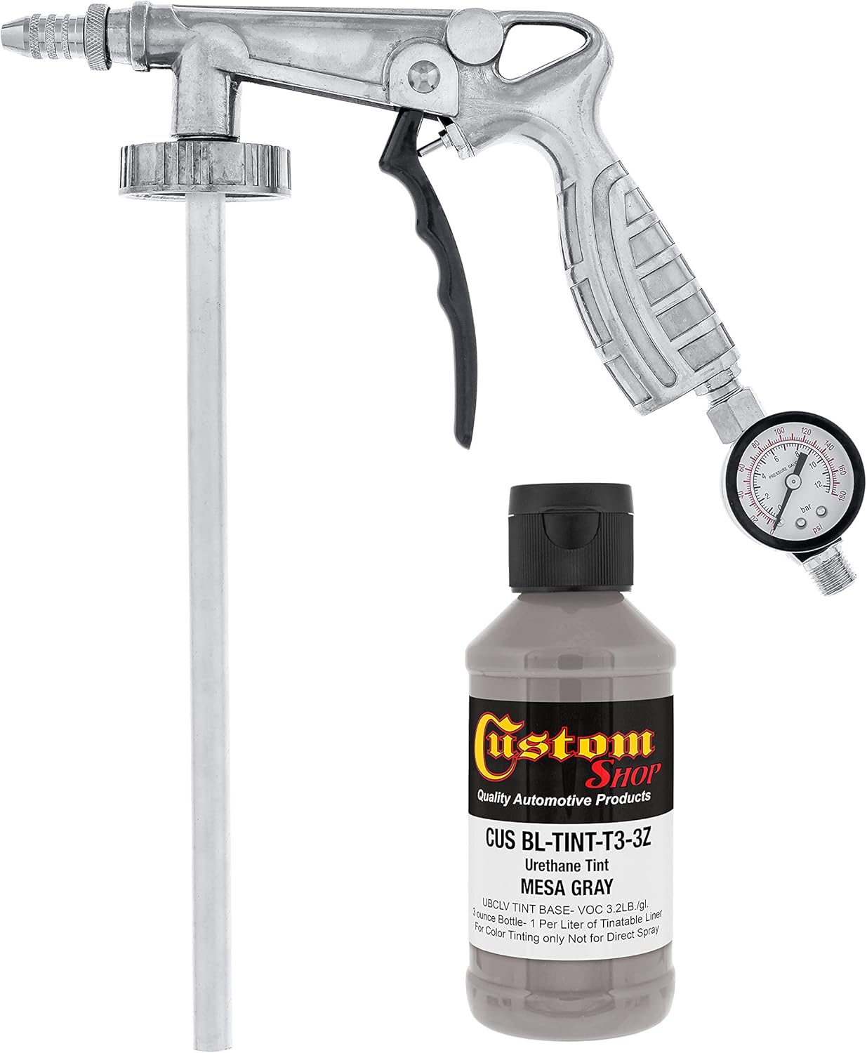U-Pol Raptor Mesa Gray Urethane Spray-On Truck Bed Liner Kit and Custom Coat Spray Gun with Regulator, 8 Liters