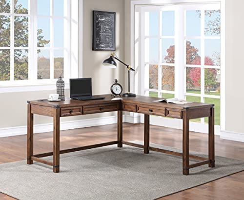 OSP Home Furnishings Baton Rouge Rustic L-Shape Office Desk with Power Port Drawer, Champagne Oak Finish