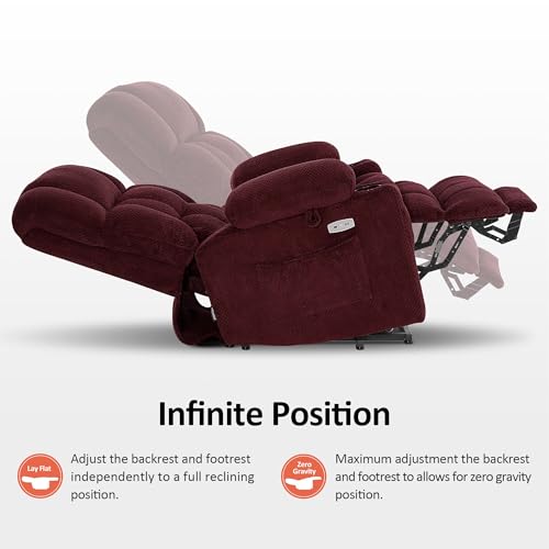 MCombo Dual Motor Power Lift Recliner Chair with Massage and Heat for Elderly People, Infinite Position, USB Ports, Cup Holders, Fabric 7890 (Medium-Regular, Burgundy)