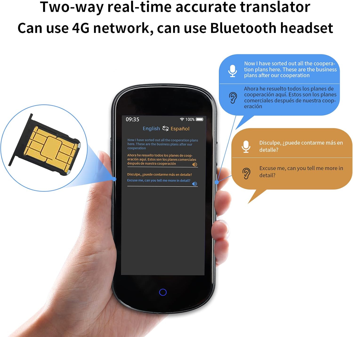 Language Translator Device,127 Languages Portable Translator Supports 4G/WiFi/Offline/Photo/Recording Accurate Real-Time Two-Way Smart Voice Translation 4.0 '' HD Large Touch Screen