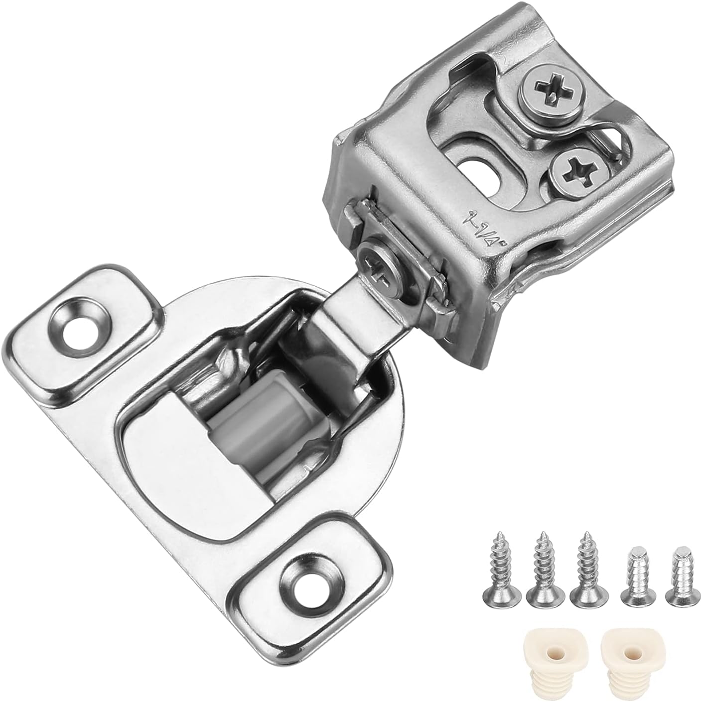 homdiy Soft Close Cabinet Hinges Concealed Kitchen Cabinet Hinges - 1-1/4'' Overlay Soft Closing Hinges for Cabinet Satin Nickel Hidden Hinges, Pack of 15