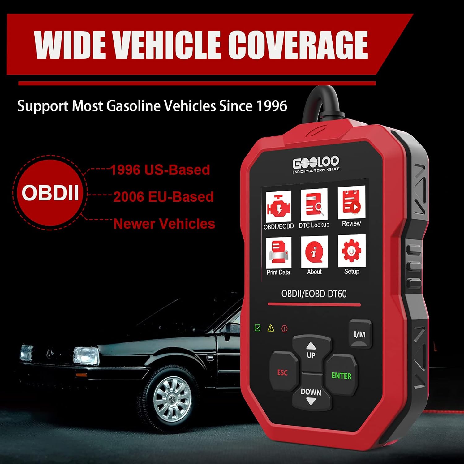 GOOLOO OBD2 Scanner Code Reader for Check Engine Light Car Diagnostic Tool Emission Analyzer , Auto Scan Tool DT60 for All OBDII Vehicles Since 1996 Pack of 2