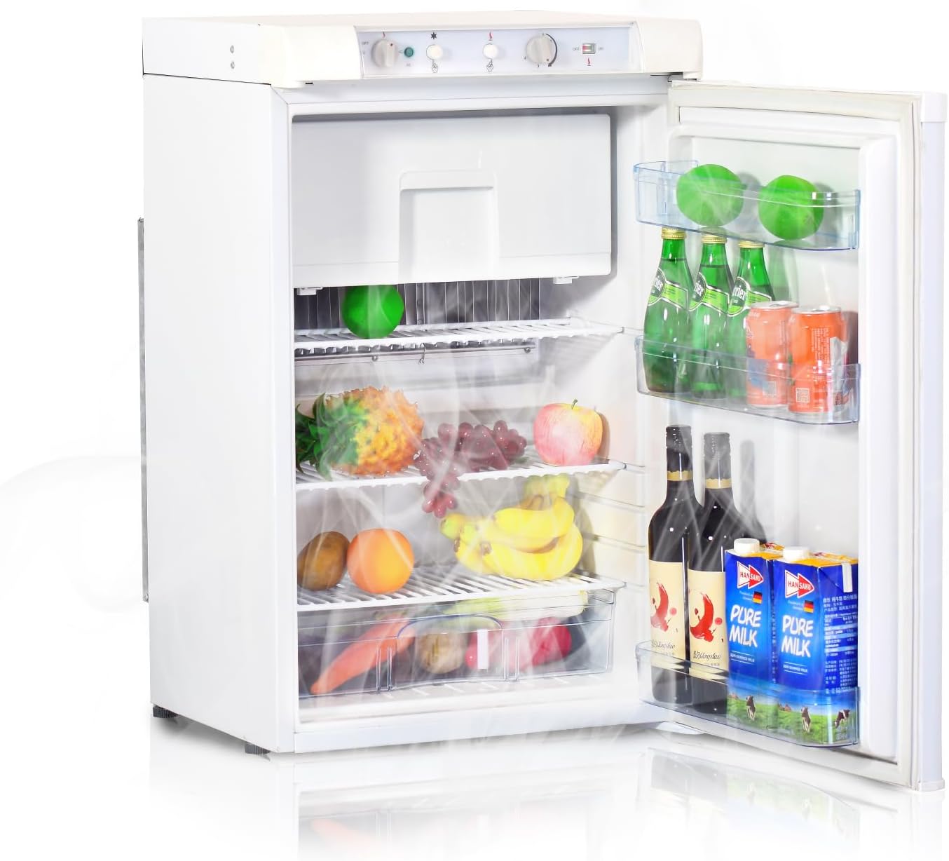 Smad 3.5 Cu.ft. Propane Fridge, 3 Way Gas/110V/12V Refrigerator with Freezer for RV Camper with Removable Shelves, White/Black