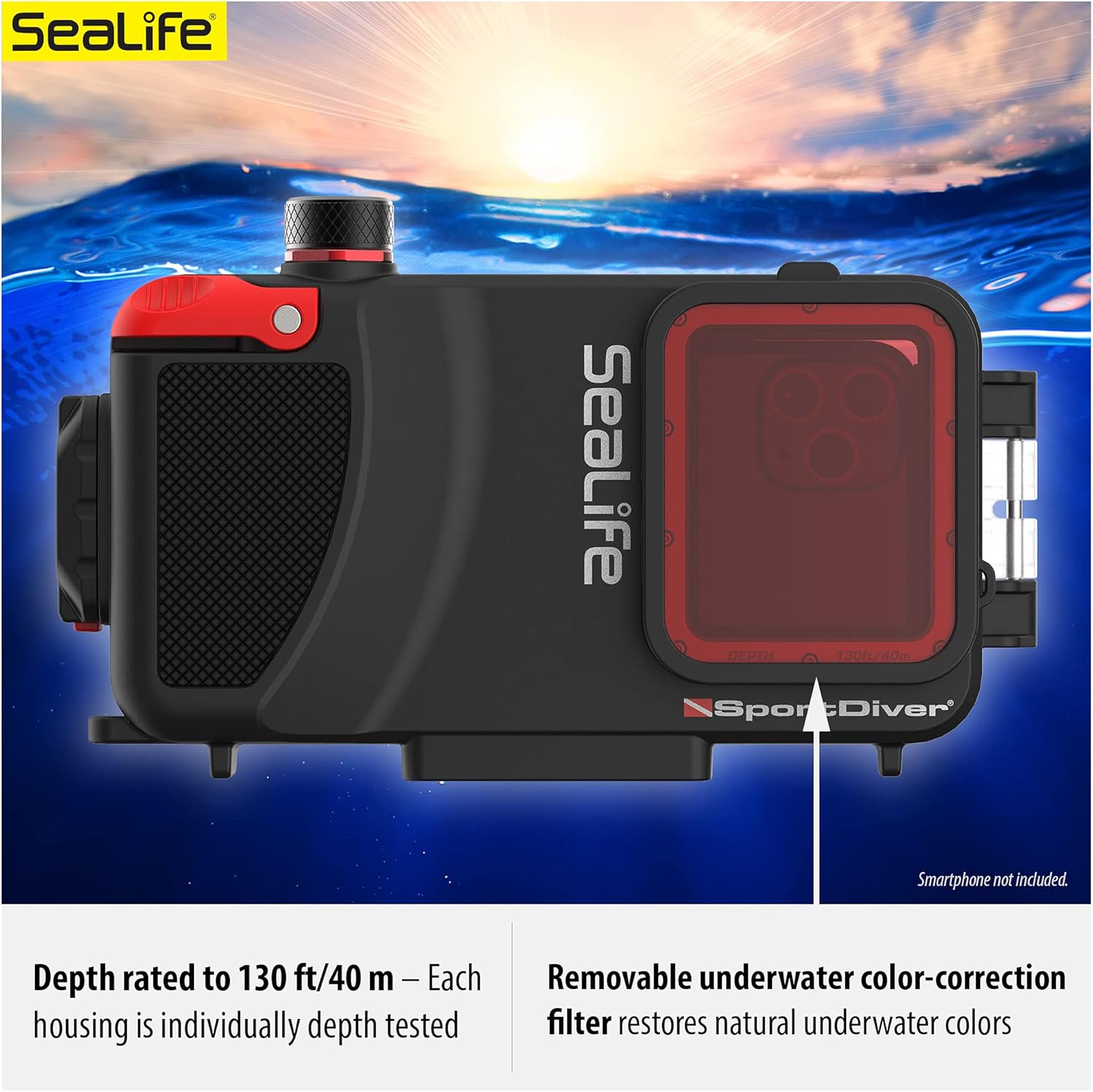 Underwater Smartphone SeaLife Scuba Case – Waterproof Photography, Access Camera Controls, Leak Alarms, Black, Without Light