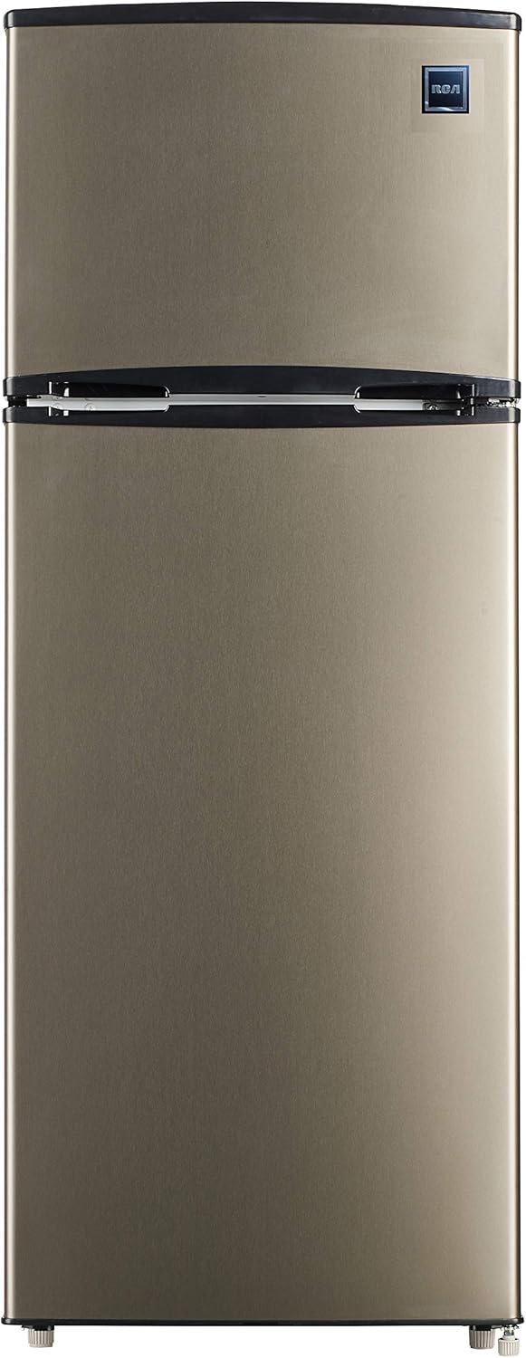 RCA RFR725 EFR749 2 Door Apartment Size Refrigerator with Freezer, 7.5 cu. ft, Platinum, Stainless