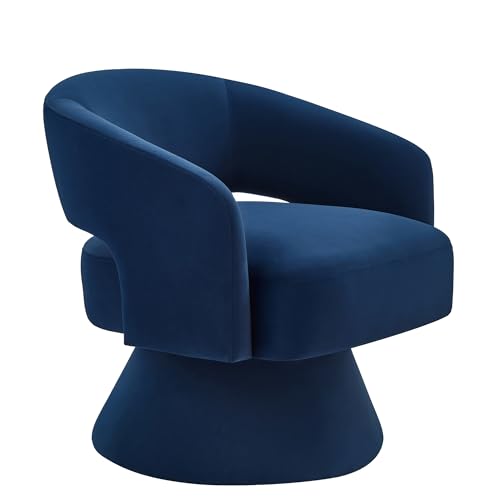 Swivel Barrel Chair, Velvet Round Upholstered Accent Chairs,Lounge chair with Open Backrest, 360 Degree Comfy Single sofa Dresser chair for Living room, hotel, bedroom, office (Navy)