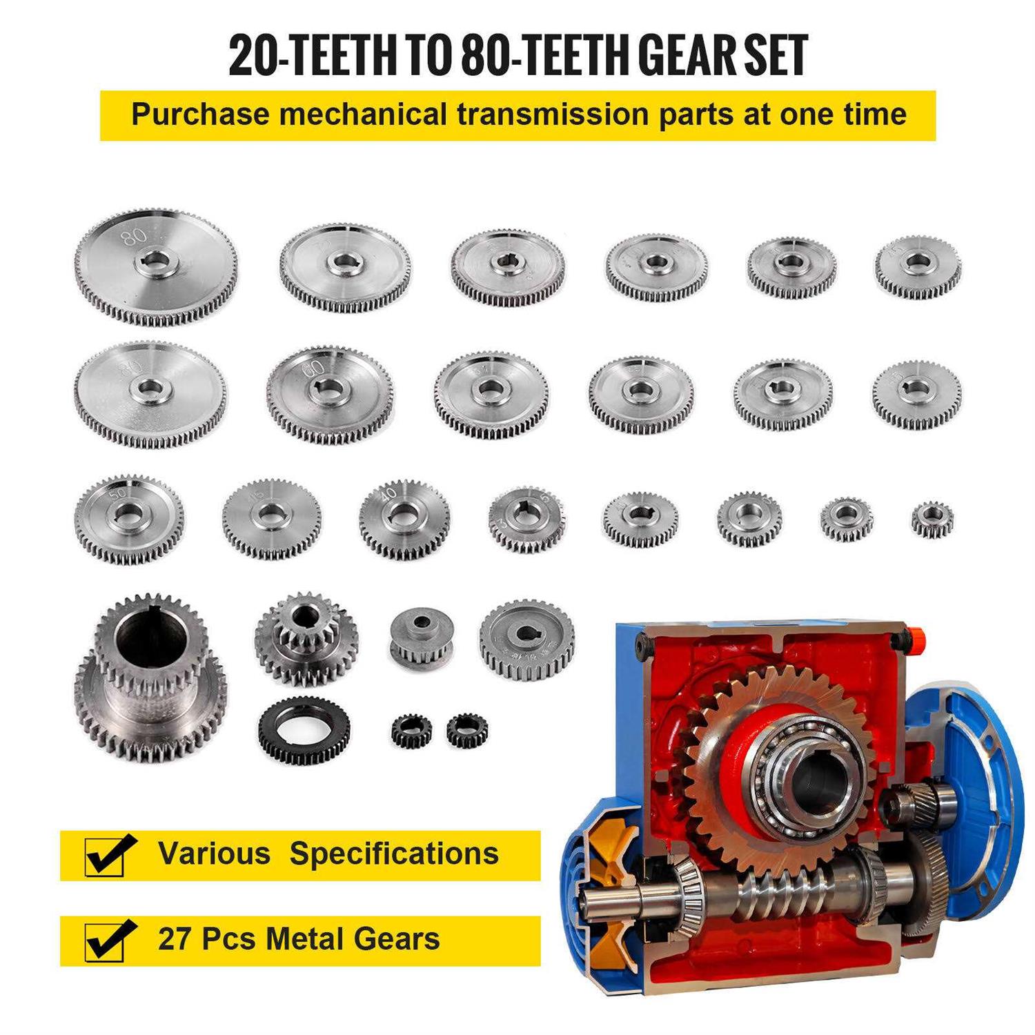 VEVOR 27PCS Metal Lathe Gears Precise Mini Lathe Replacement Gears including Box Gear Set - Shop Hardware Tools Online Store