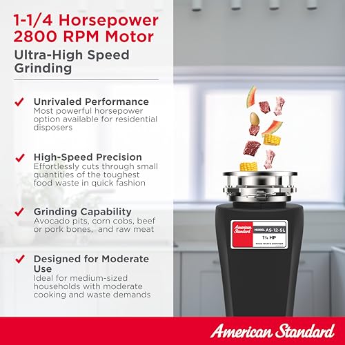 American Standard 10-US-AS-5-HD Garbage Disposer, 1/2 HP Heavy Duty, Black