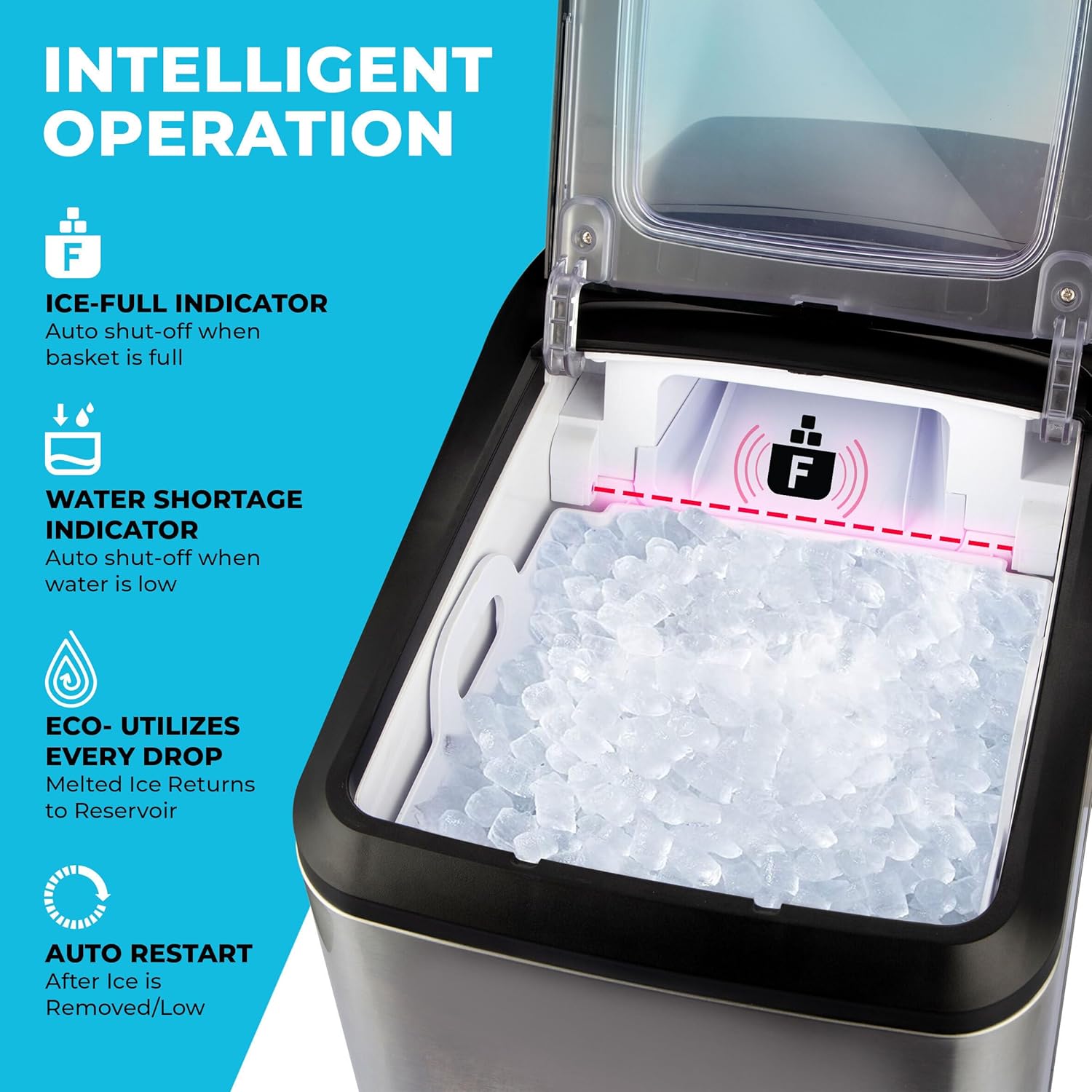 Mueller Countertop Nugget Ice Maker – Quiet, Heavy-Duty Ice Machine, 30 lbs Daily, 3 QT Tank, Compact & Portable, Includes Basket - Self-Cleaning Feature