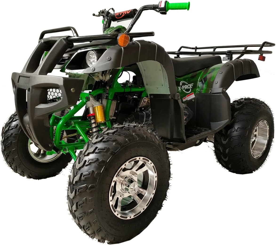 X-PRO 200 Utility ATV with Automatic Transmission w/Reverse, LED Headlight, Big 23/22 Aluminium Rim Wheels! (Factory Package, Green Camo)