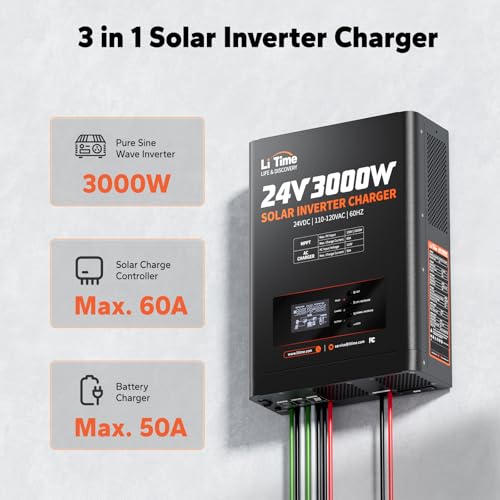 LiTime 3500W Pure Sine Wave Solar Inverter Charger, 48V DC to 120V AC All-in-One Solar Inverter, Built in 80A MPPT Charge Controller, for 48V Lead Acid/LiFePO4 Battery, Home Energy Storage, Off-Grid