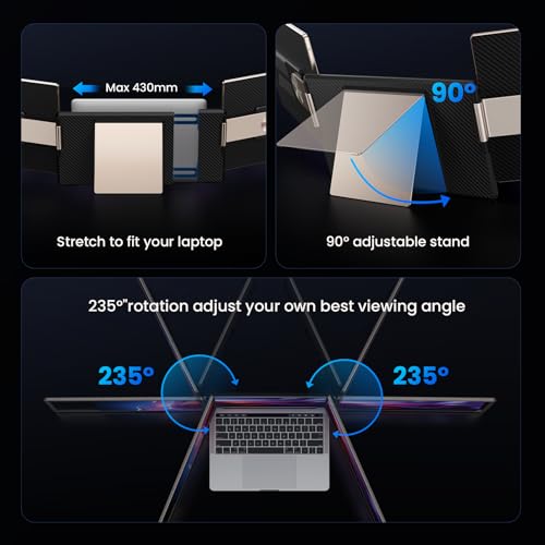 15.6" Portable Laptop Screen Extender - 1080P FHD Portable Monitor Fit for 13''-17.3'' Laptop, Built-in Dual Speakers & Adjustable Stand, Plug and Play, Compatible with Wins/MacOS/Chrome/Android