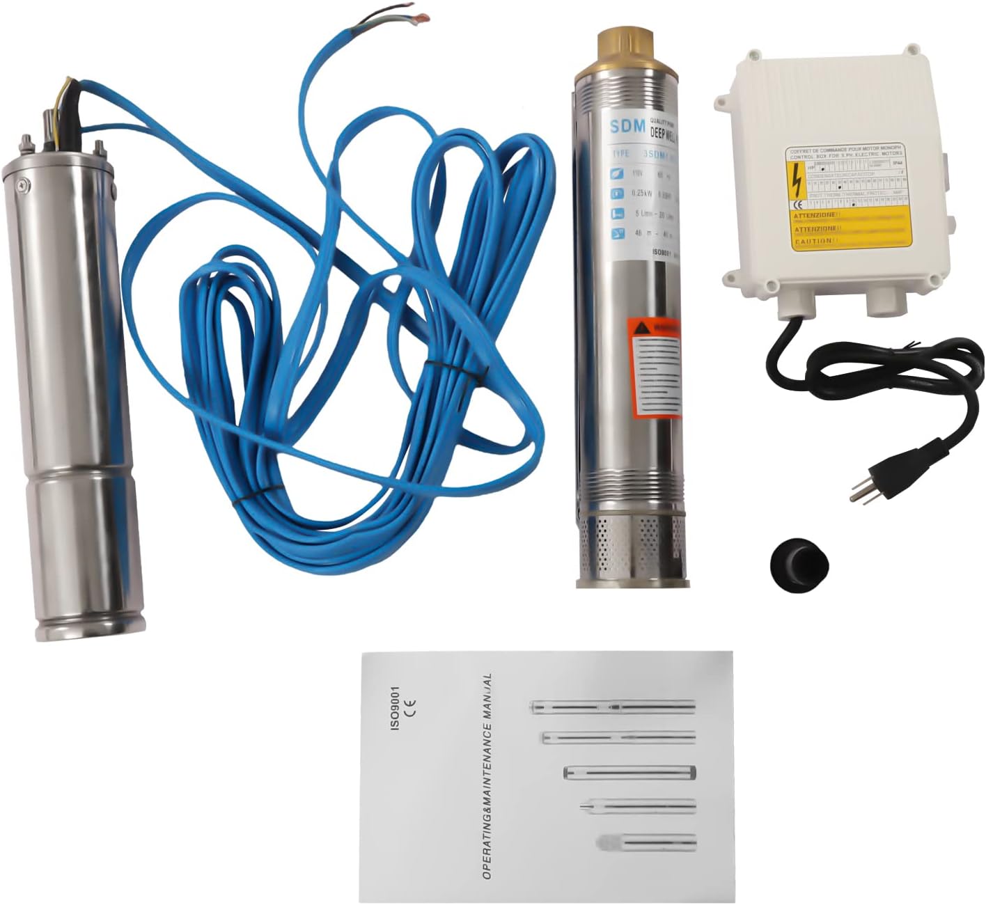 Submersible Pumps 3" OD Pipe 110V/60HZ 0.25KW 0.33HP Stainless Steel Submersible Well Pump Deep Well Pump