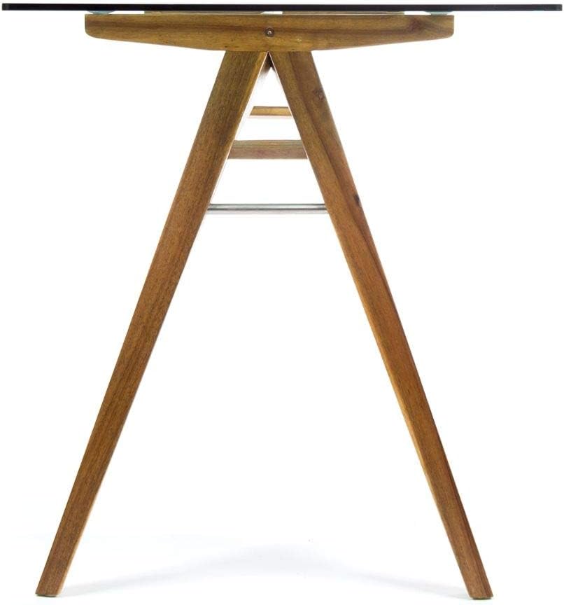 Christopher Knight Home Camila Mid-Century Tempered Glass Desk with Acacia Wood Frame, Dusk Grey / Natural Stained