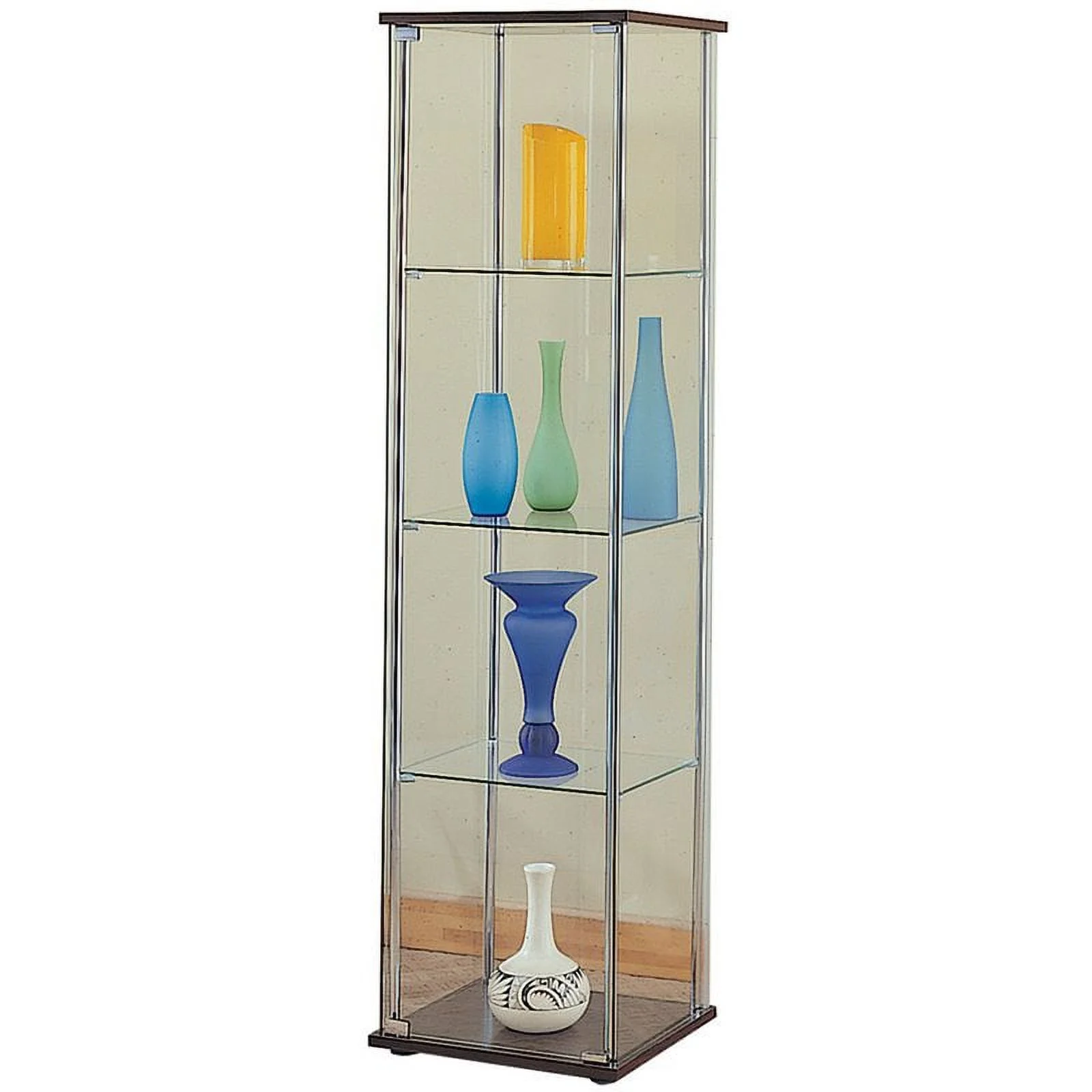 Pemberly Row Contemporary 4 Shelf Glass Curio Cabinet in Cappuccino - Curated Treasures Market