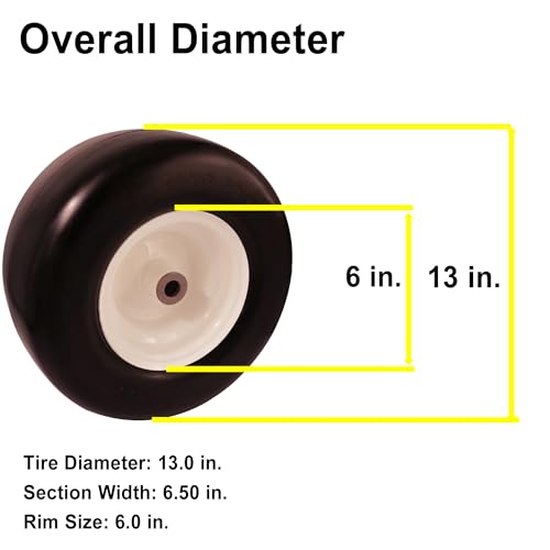 15x6.00-6 Flat Free Tire for Zero Turn Lawn Mower with 3/4 5/8 & 1/2 inch Bearings,3.0"-6.9"Center Hub Flat Free Lawnmower Tire and Wheel Assembly,Universal Fit 15 inch Solid Wheel for Garden Tractor