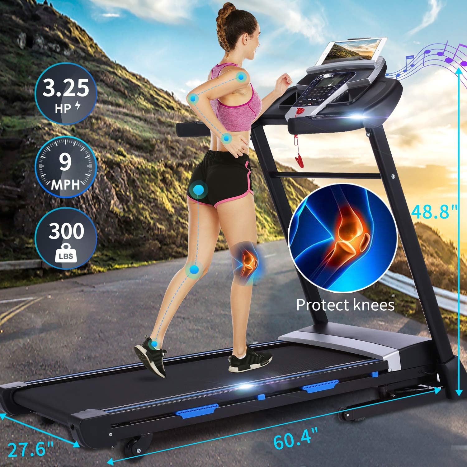 ANCHEER 3.25HP Folding Treadmill with Auto Incline, Electric Exercise Treadmill for Running, Treadmill 300lbs Weight Capacity