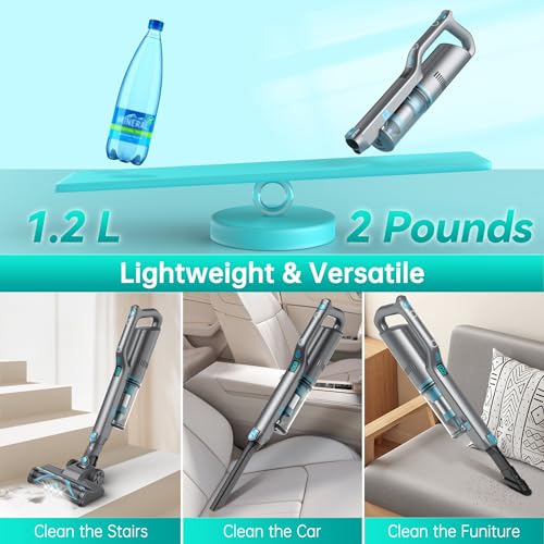 Cordless Vacuum Cleaner, Stick Vacuum with Powerful Suction, 45Mins Runtime Rechargeable Vacuum, Anti-Tangle & 1.2L Dust Cup, 6-in-1 Lightweight Vacuum for Hardwood Floor/Carpet/Pet Hair