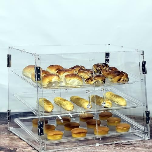 Zinglife Clear Bakery Display Case Countertop Pastry Display Case for Cookie Bread Food Dessert Cupcake Acrylic Baked Goods Display Case, 3 Tiers