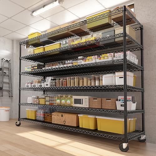 REIBII 60''W Storage Shelves, 4 Tier Steel Wire Shelving Unit on Wheels, 2500LBS Adjustable Metal Shelves for Kitchen, Pantry, Office, Garage, Closet, School Commercial Industrial Use
