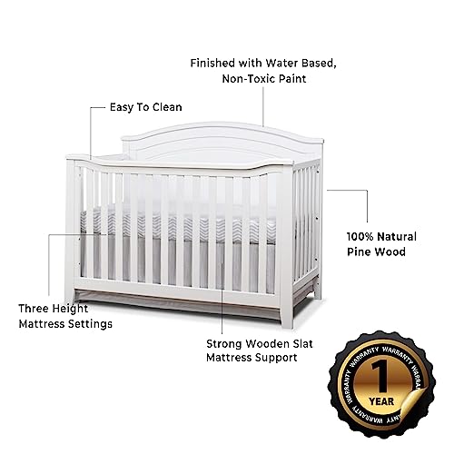 SORELLE FURNITURE Berkley Round Top Crib, Classic 4-in-1 Convertible Crib, Made of Wood, Non-Toxic Finish, Wooden Baby Bed, Toddler Bed, Child’s Daybed and Full-Size Bed, Nursery Furniture-Gray