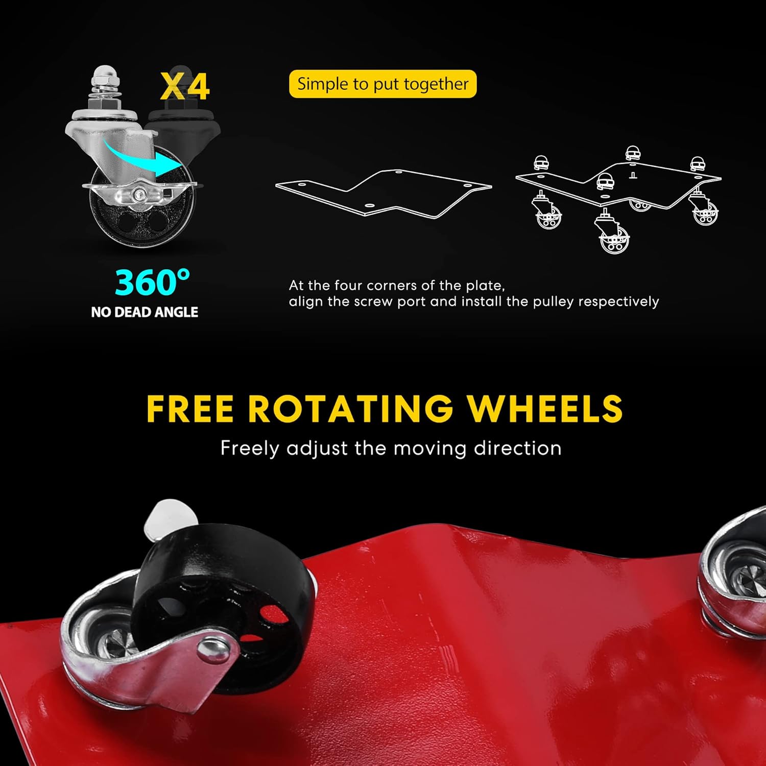 VIVOHOME Heavy Duty Vehicle Mover Dolly of 8 Piece, Wheel Dolly Car Stakes 6000lbs Capacity, Car Roller Dolly Moving Cars, Trucks, Motorcycles, Red & Black