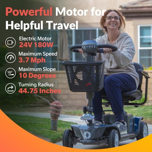 Cruiser Powered Mobility Scooters with Lengthened Legroom, 3.75MPH Max Speed & Up to 15 Miles Range, 180W Electric Scooter for Adults Seniors with Height-Adjustable Seat, Detachable Armrest