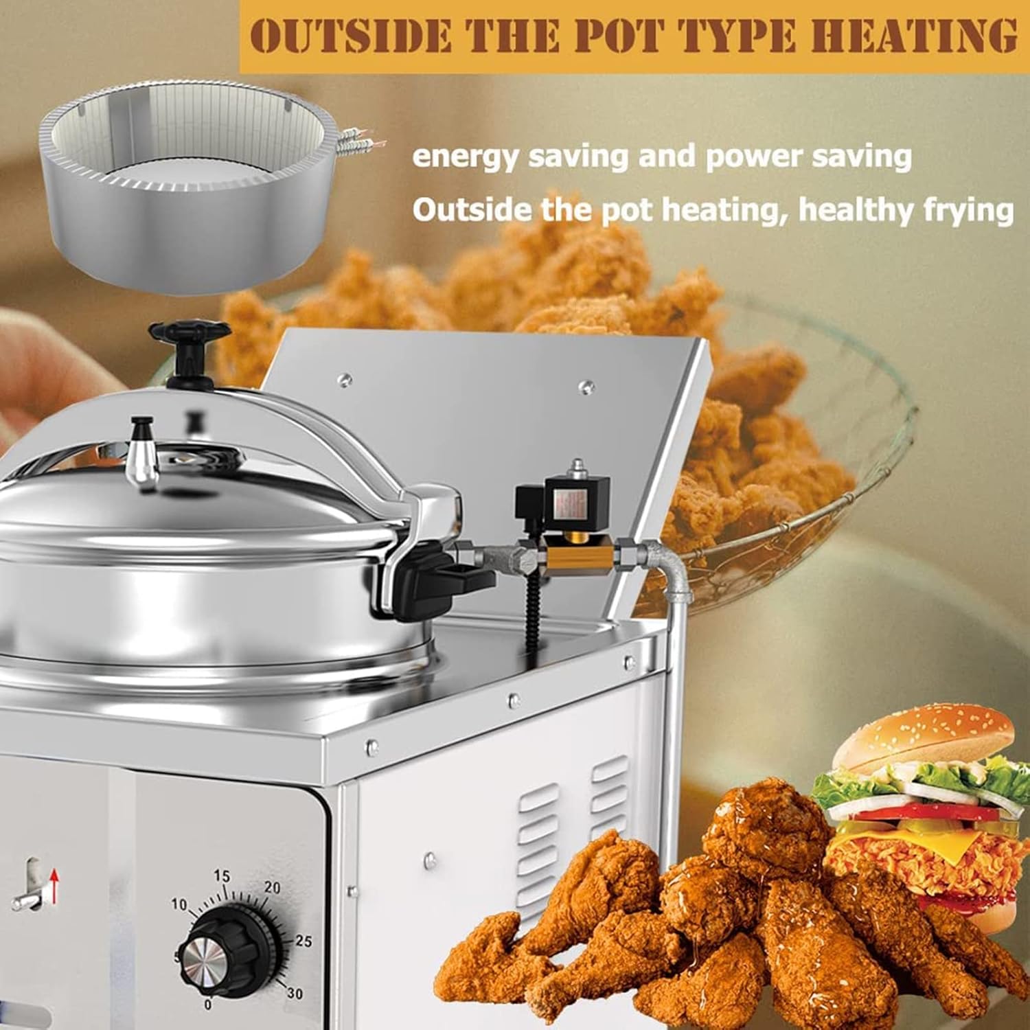 16L Electric Countertop Pressure Fryer 304 Stainless Commercial Electric Countertop Pressure Fryer Chicken Fish Pressure Fryer Machine With Large Oil Tank For Restaurant Snack Shops 2400W, 20240301