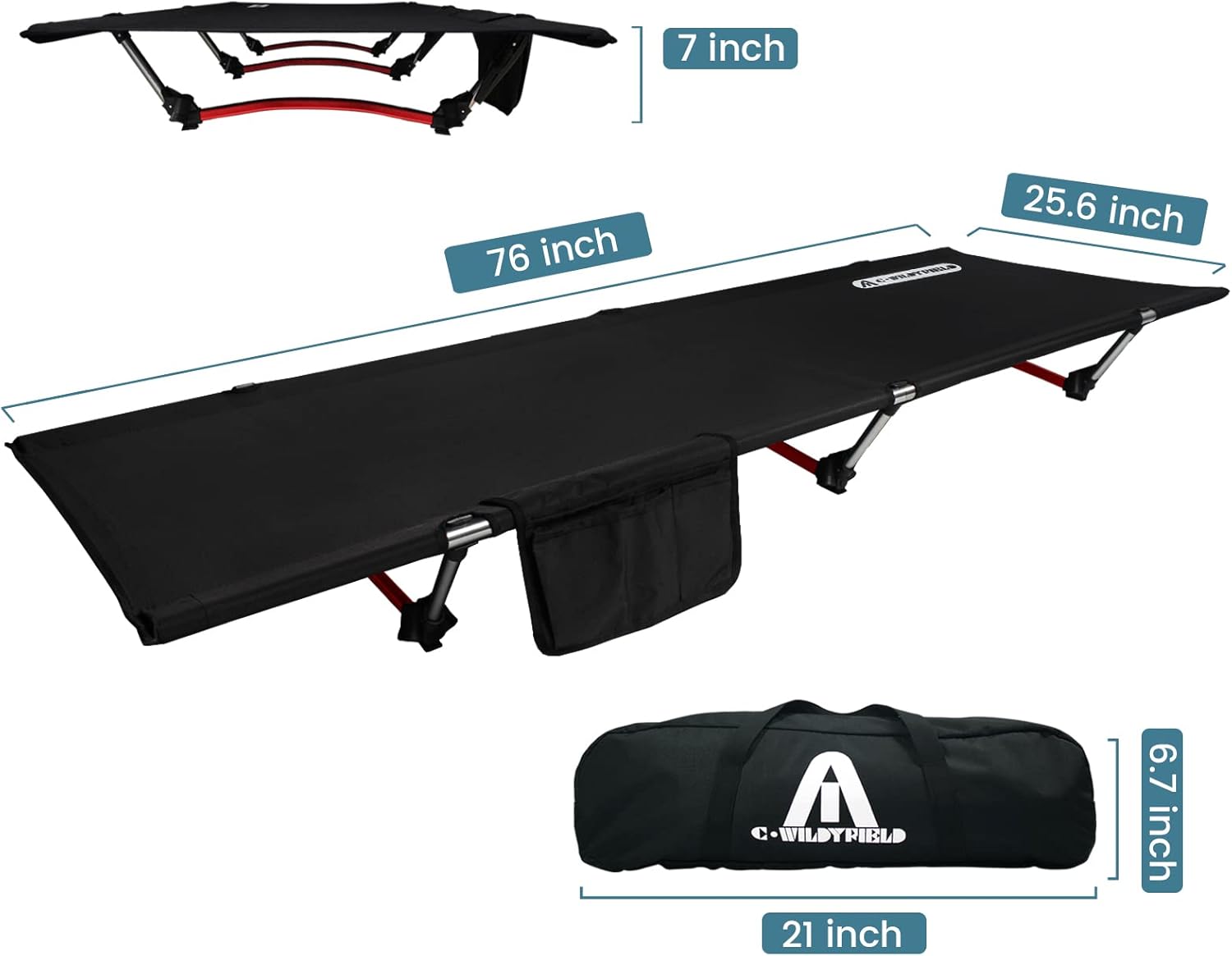 C·WILDYFIELD Camping Cot, Portable Folding Camping Cots Height Adjustable Tent Cot Heavy Duty Sleeping Cot Lightweight Ultralight Folding Bed for Adults Outdoor Overnighter Camping