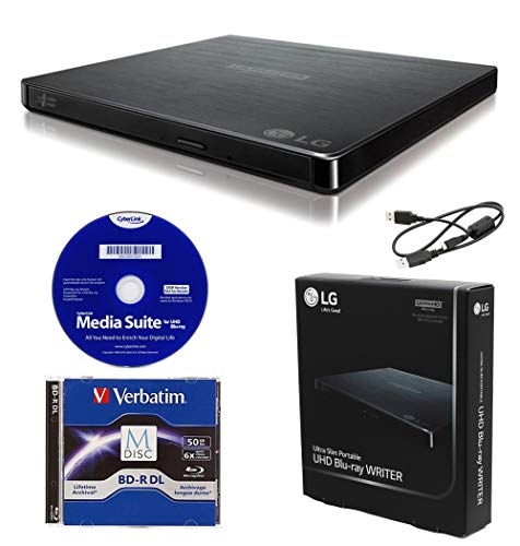 LG BP60NB10 Portable 6X Ultra HD Blu-ray Burner External Drive with CyberLink Software and USB Cable