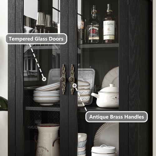 71" Farmhouse Tall Arched Storage Cabinet, Freestanding Cabinet Display Case with Glass Doors, Arched Storage Cabinet for Kitchen Pantry, Dining Room, Bookcase