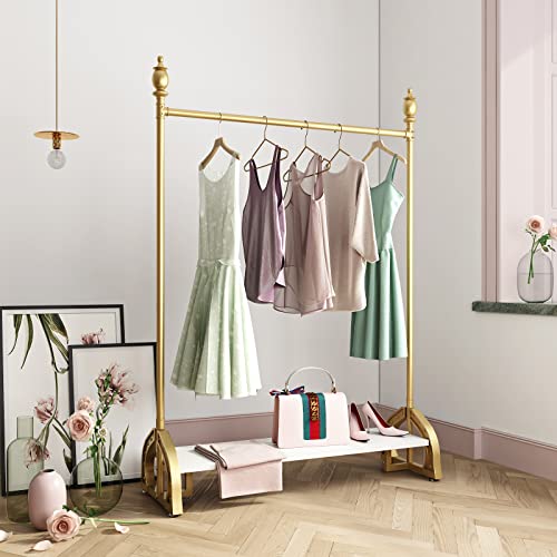 Gold Clothing Rack, Boutique Clothes Rack with Shelf for Display, Heavy Duty Garment Rack for Retail Use (47.24L)