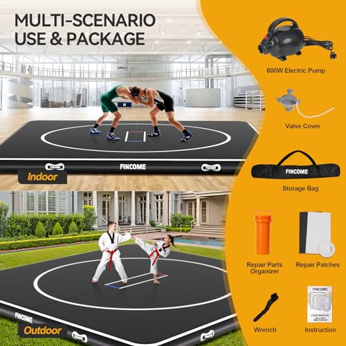 Inflatable Wrestling Mat 16ft/13ft/10ft, 4" Thick Foldable Jiu Jitsu Mats Wrestling Mats for Home Outdoor Indoor, Waterproof PVC Mat for Gymnastics, BJJ, MMA, Grappling, Judo, Boxing