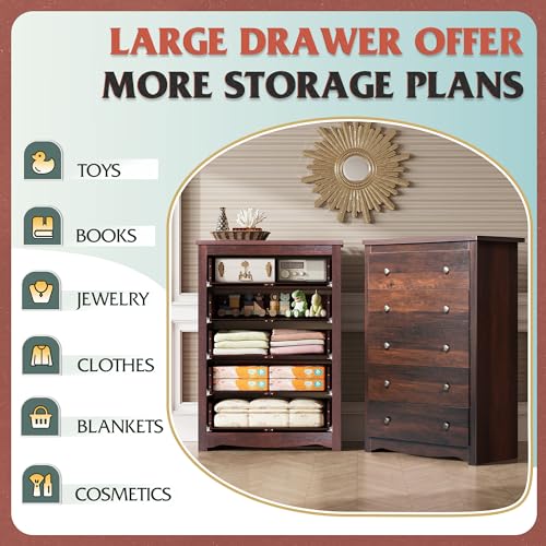 WLIVE Wood Dresser with 5 Drawers, Black Wooden Storage Cabinet, Organizer Drawers for Bedroom, Living Room, Hallway, Measuring 15.75" W * 31.50" D * 45.35" H ﻿