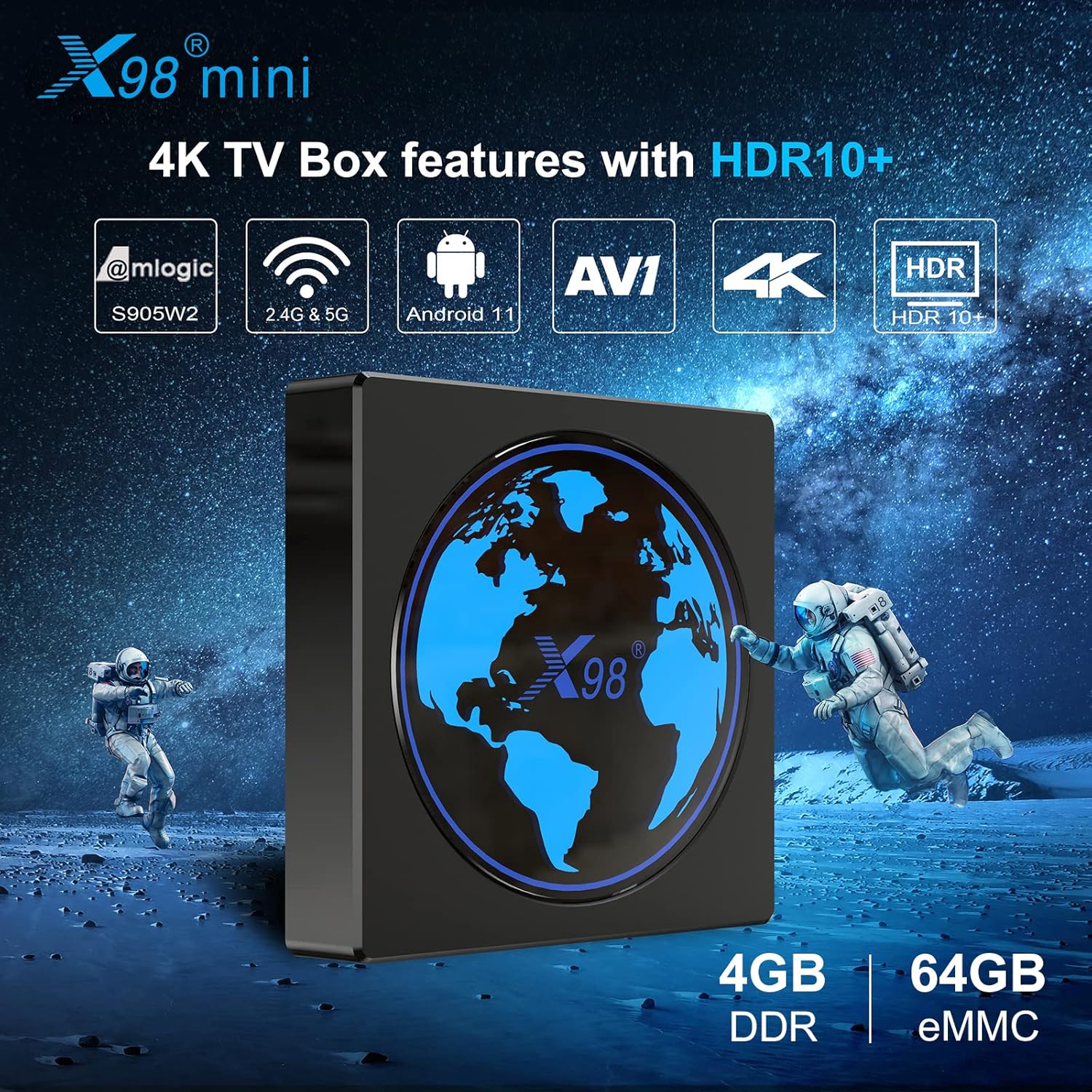 Android TV Box, X98 Mini Android TV Box 11.0 4GB 64GB S905W2 Supports 2.4G/5G WiFi Bluetooth Ethernet LAN 3D 4K HDR Android Box 2022 Smart TV Box with Mini Backlit Keyboard Pack of 2
