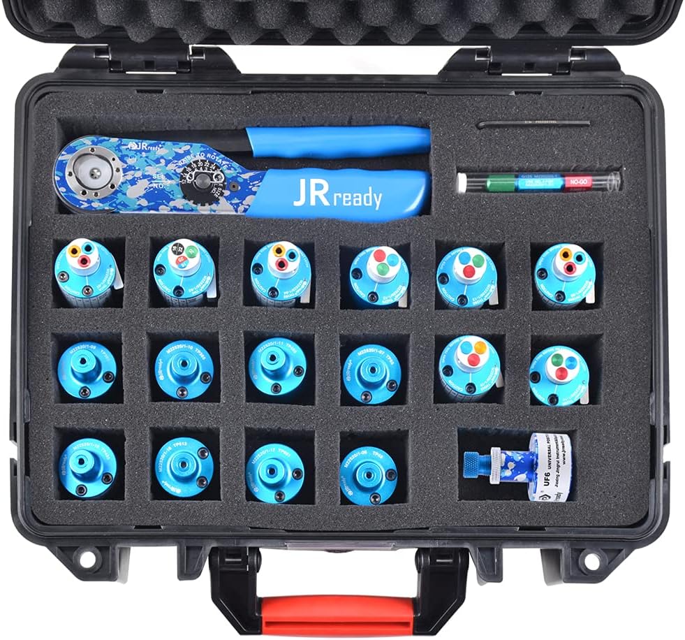 JRready ACT-M201 8 indent crimping tool design according M22520 1 01 for heavy duty circular rectangular electrical connector 38999 26482 etc. wire 12-26 awg 12 16 20 solid barrel contact
