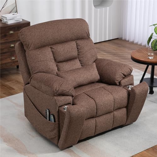 Light Grey Recliner Chair for Elderly | Tall and Big Man 400lbs | Chenille | Power Lift, Lay Flat, Stand Up, Wireless Charging Device, Extended Footrest, Massage Heat, Cup Holder, Lumbar Pillow